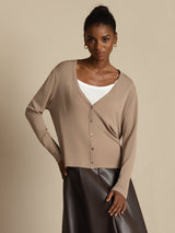 [Tan] SilkSilky-DK Long Sleeve Dame Cardigan 001