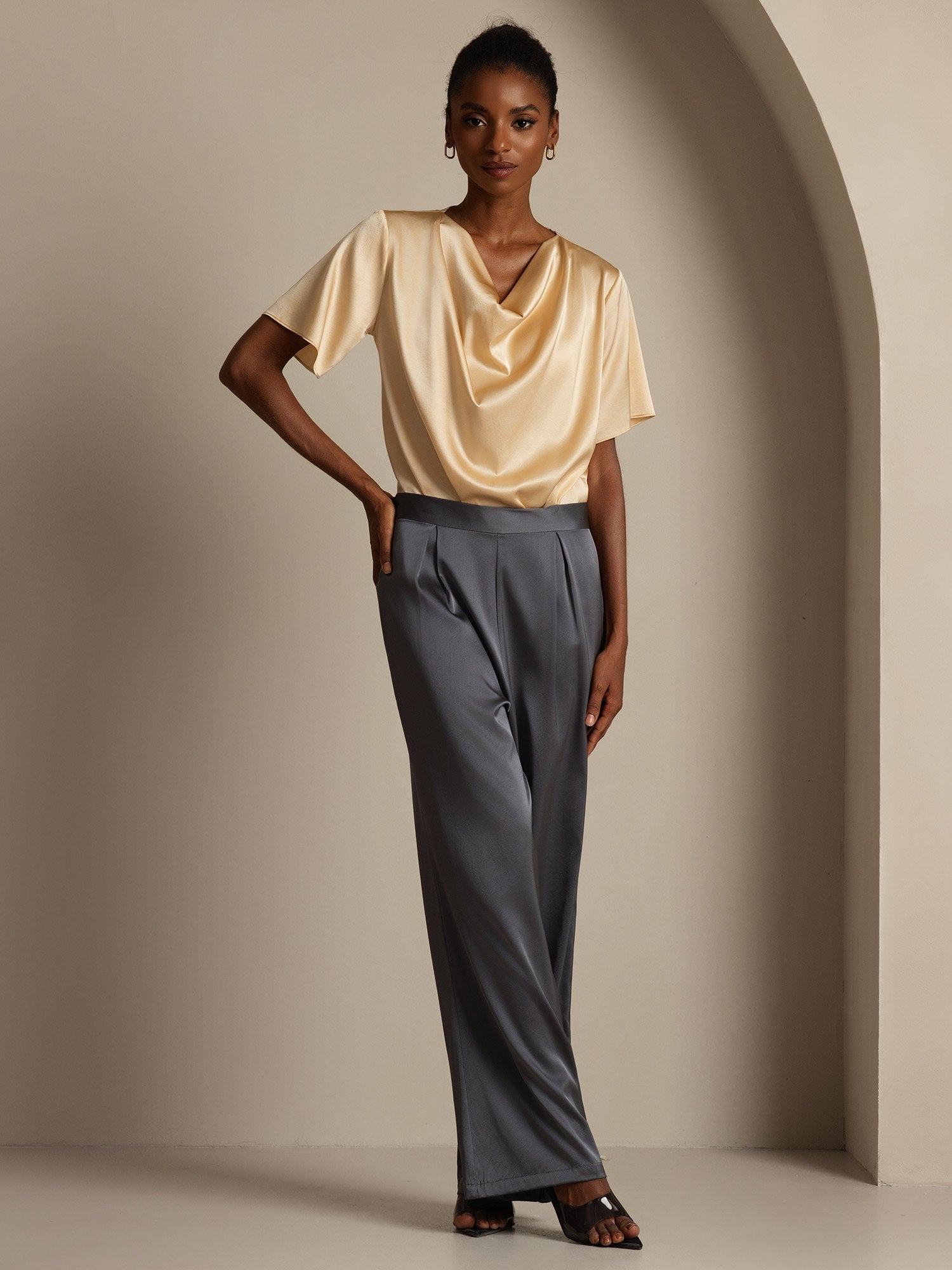 [Mørkegrå] SilkSilky-DK 19Momme Silke Womens Pants 007,