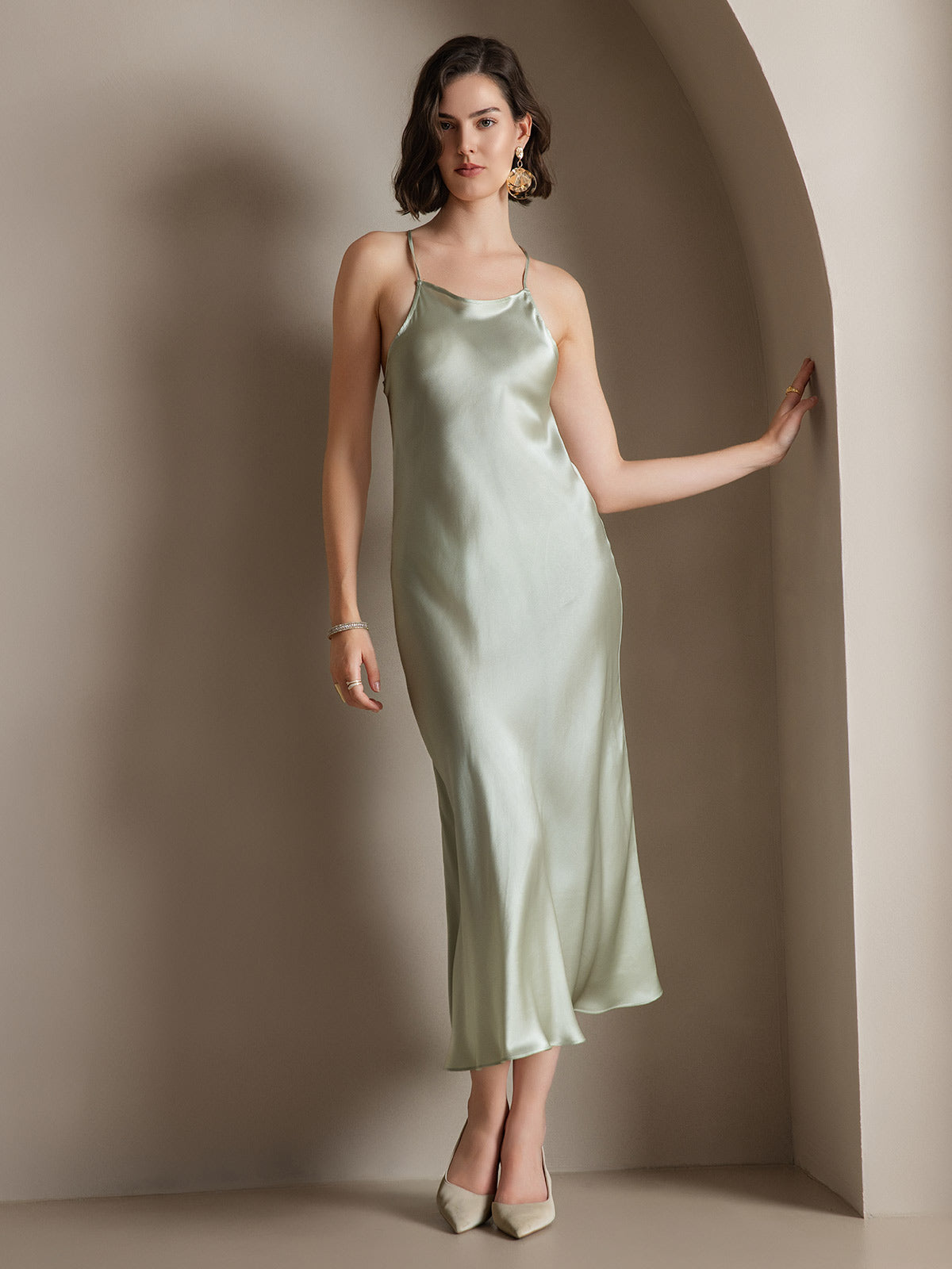 SilkSilky-DK-19Momme-Silke-Sleeveless-Dress-Lysegrøn-001