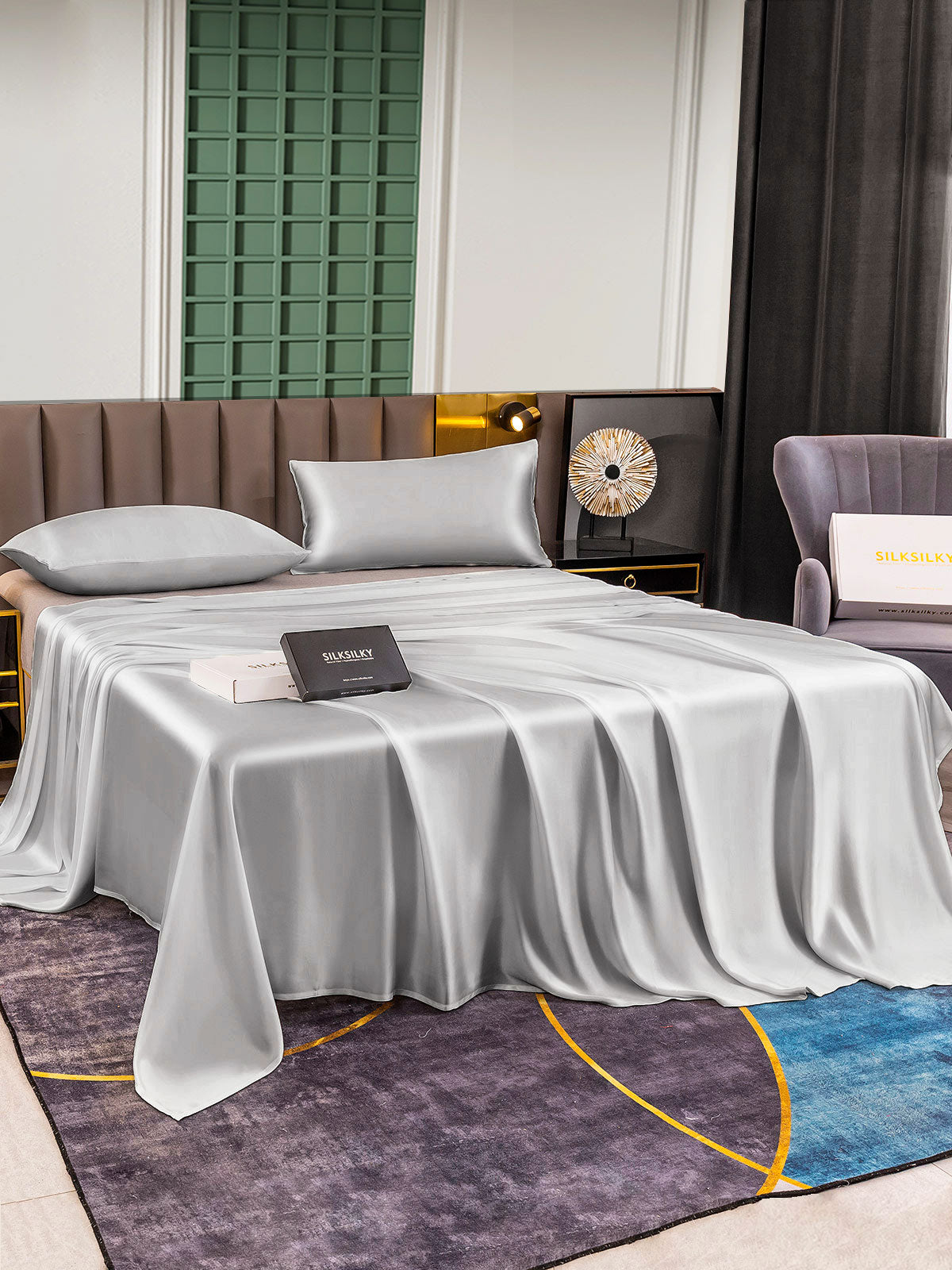[Sølv] SilkSilky-DK 25Momme Bedding Set 001