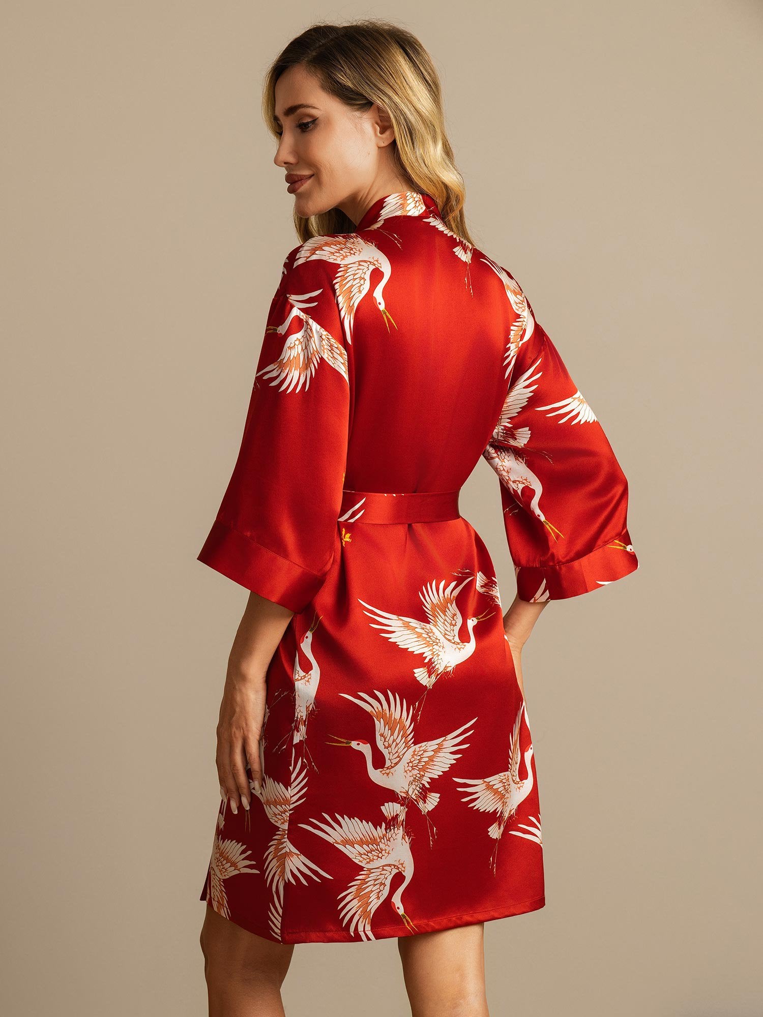 [Mørkerød] SilkSilky-DK 19Momme Silke Womens Robe 002