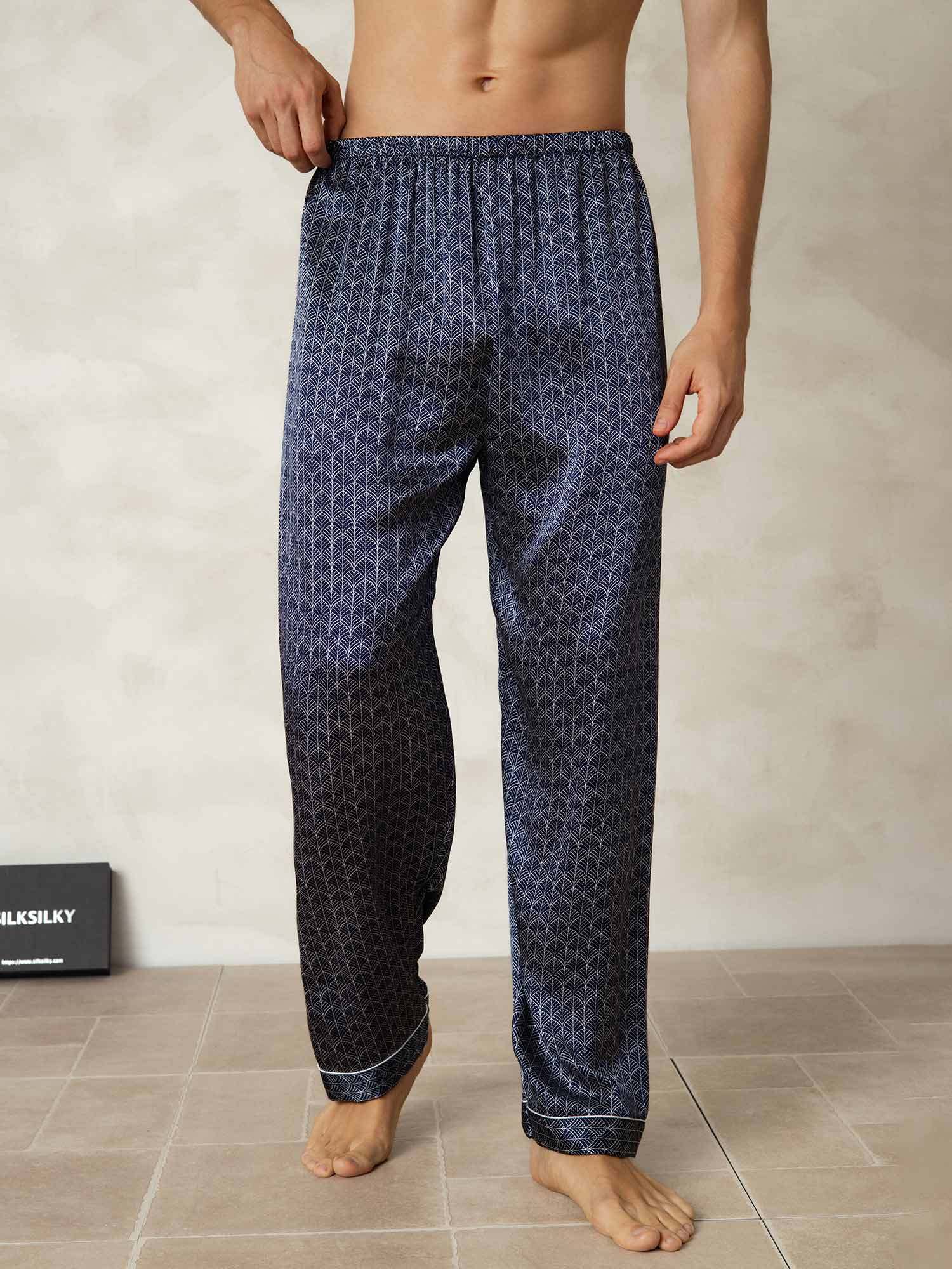 [Marine Ginkgo] SilkSilky-DK Men's Sleep Shorts 001