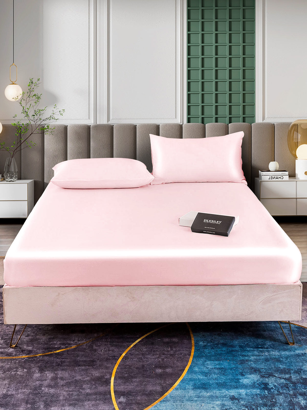 [Lyserød] SilkSilky-DK 25Momme Bedding Set 002