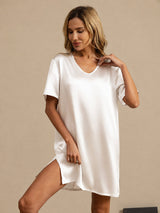 [Hvid] SilkSilky-DK Half Sleeve V Neck Natkjole 003