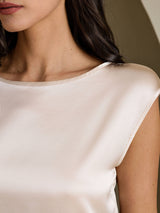 [Beige] SilkSilky-DK Cap Sleeve Round Neck T-shirt til kvinder 004