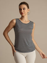 [Hvid Stribe] SilkSilky-DK Ærmeløs Rund Hals Camisole Top 004
