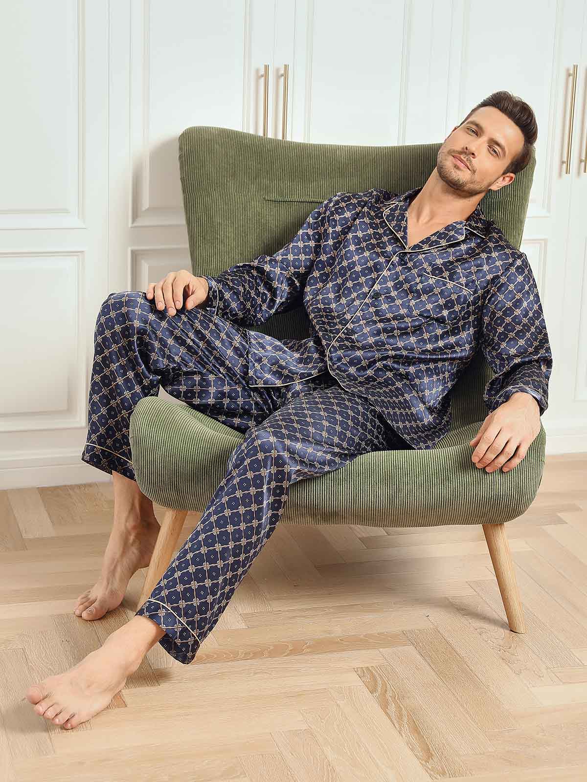 [Marine Kæde] SilkSilky-DK 19Momme Mens Pajamas 007