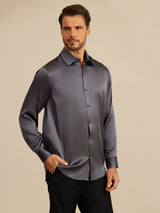 [Mørkegrå] SilkSilky-DK Long Sleeve Lapel Collar Herreskjorte 007