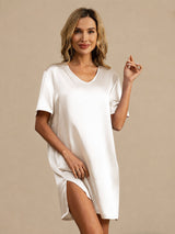 [Hvid] SilkSilky-DK Half Sleeve V Neck Natkjole 001