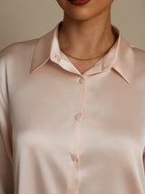 [Lys Pink] SilkSilky-DK Long Sleeve Lapel Collar Dameskjorte 004