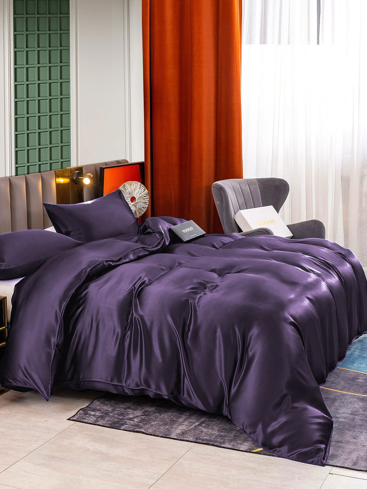 [Mørke Lilla] SilkSilky-DK 22Momme Bedding Set 003,