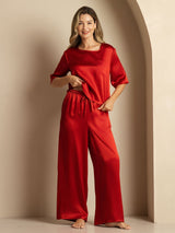 [Vin] SilkSilky-DK Halv ærme Rund Hals Dame Pyjamas 007