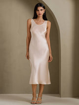 [Beige] SilkSilky-DK Sleeveless Kjole 001