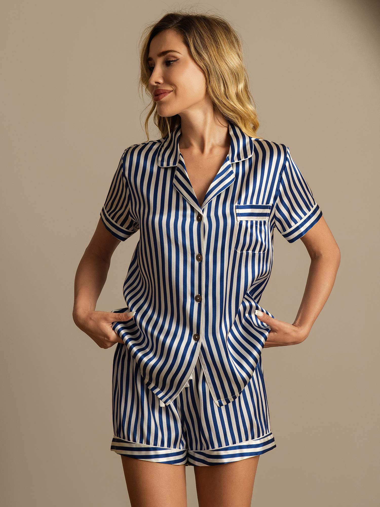 [Mørkeblå] SilkSilky-DK Womens Pajamas 004,
