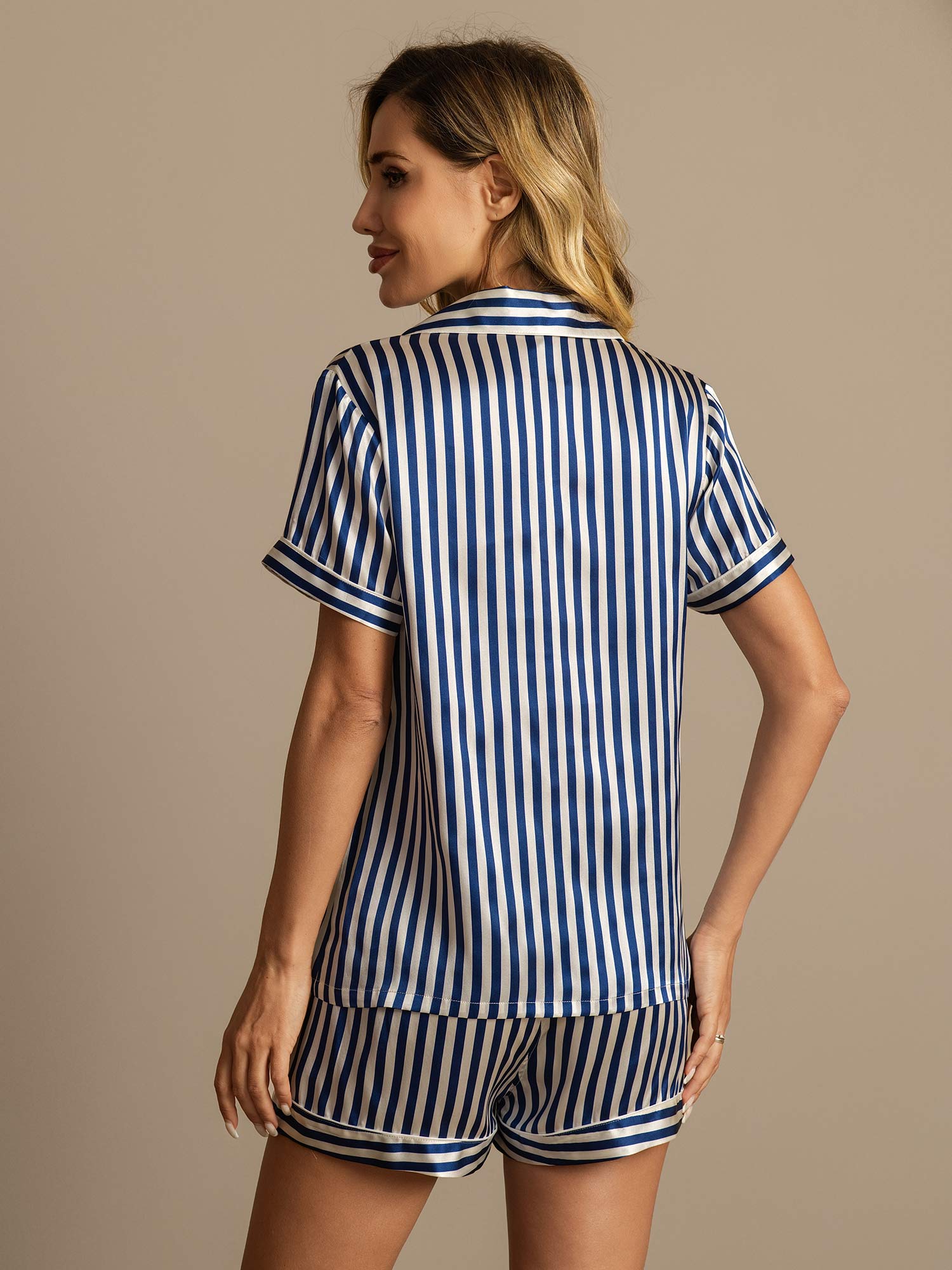 [Mørkeblå] SilkSilky-DK Womens Pajamas 002,