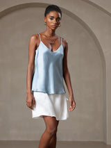 [Gråblå] SilkSilky-DK Spaghetti Strap V Neck Camisole Top 001