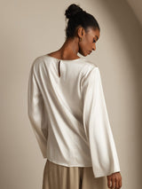 [Hvid] SilkSilky-DK Long Sleeve Boat Neck Bluse 002