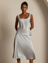 [Griffin Grå] SilkSilky-DK 19Momme Ærmeløs Dyb Rund Halsudskæring Camisole Top 003