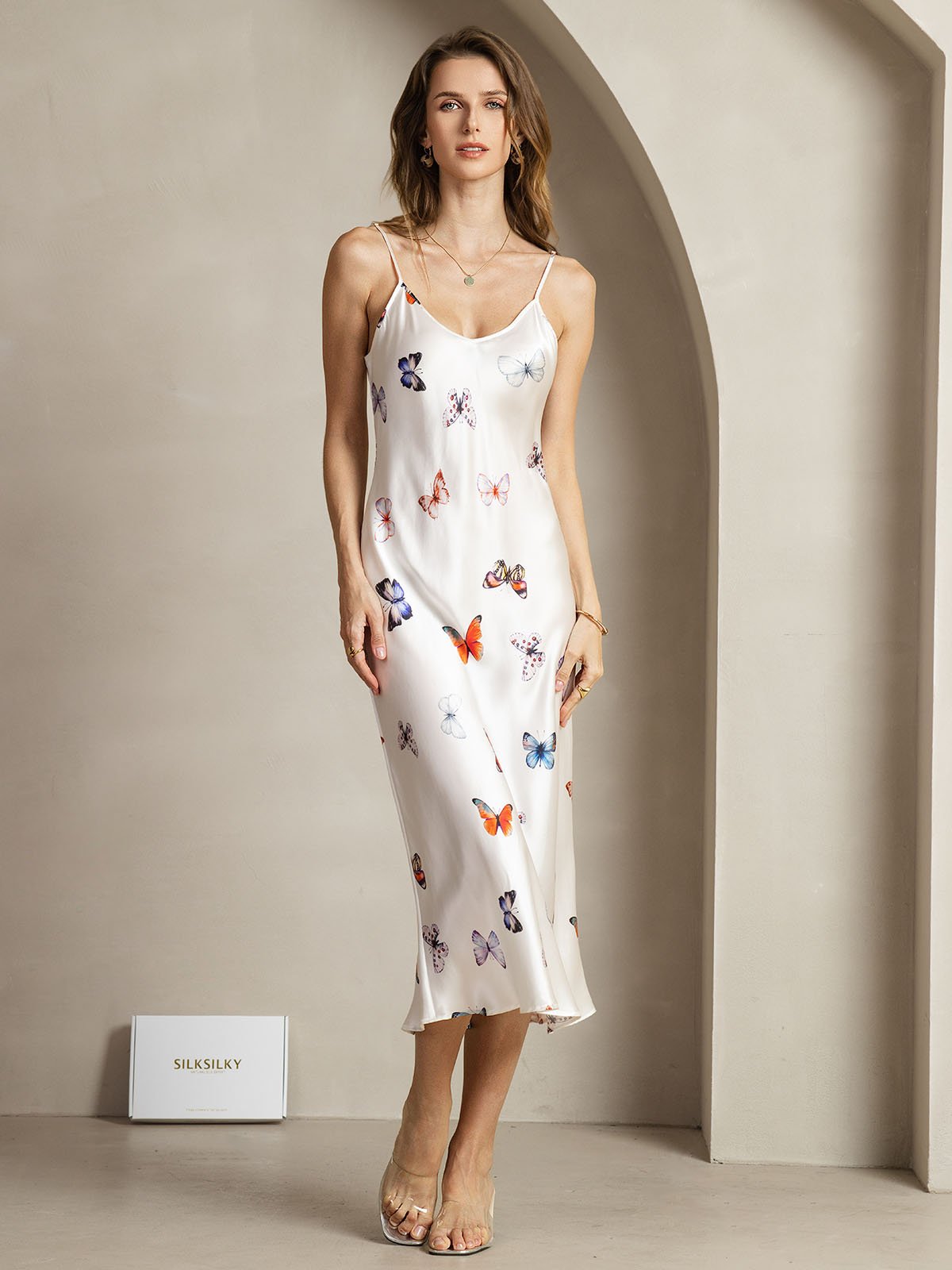[HvidSommerfugl] SilkSilky-DK 19Momme Silke Dress 003