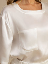 [Hvid] SilkSilky-DK Short Sleeve Round Neck Dame Pyjamas 004