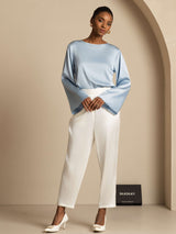 [Gråblå] SilkSilky-DK Long Sleeve Boat Neck Bluse 008