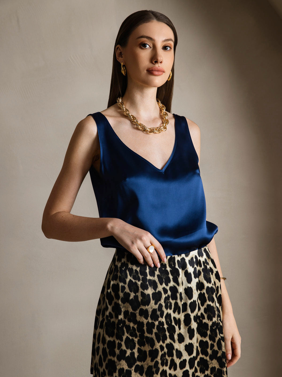 [Mørkeblå] SilkSilky-DK 19Momme Silke Camisoles 003