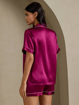 [Fuchsia] SilkSilky-DK Short Sleeve Lapel Collar Dame Pyjamas 002