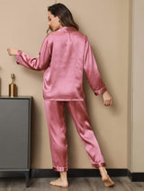 [Bleg Mauve] SilkSilky-DK Langærmet Notchkrage Dame Pyjamas 002