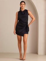 [Sort] SilkSilky-DK Sleeveless Cowl Neck Kjole 001