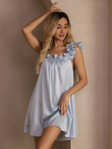 [Gråblå] SilkSilky-DK Sleeveless Square Neck Natkjole 006