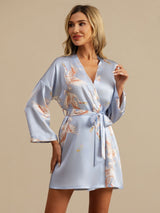 [Lyseblå] SilkSilky-DK 3/4 Sleeve Dame Morgenkåbe 004