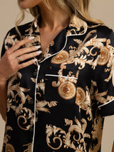 [Sort Drage] SilkSilky-DK Short Sleeve Lapel Collar Dame Pyjamas 005