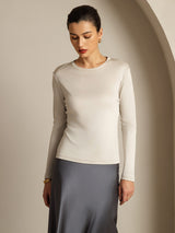[Grå] SilkSilky-DK Long Sleeve Crew Neck T-shirt til kvinder 001