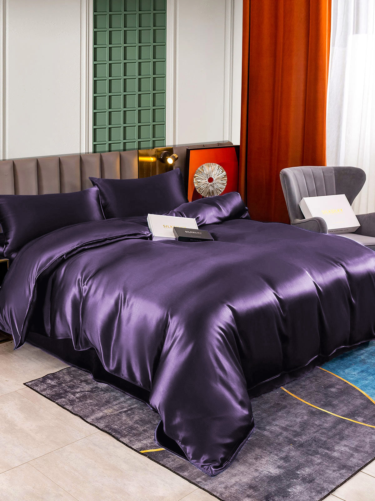 [Mørke Lilla] SilkSilky-DK 25Momme Bedding Set 003