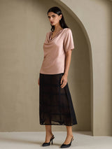 [Toscana] SilkSilky-DK Short Sleeve Cowl Neck Damebluser 006