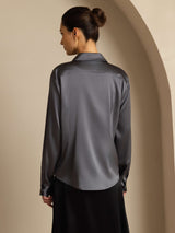 [Mørkegrå] SilkSilky-DK Long Sleeve Lapel Collar Dameskjorte 002