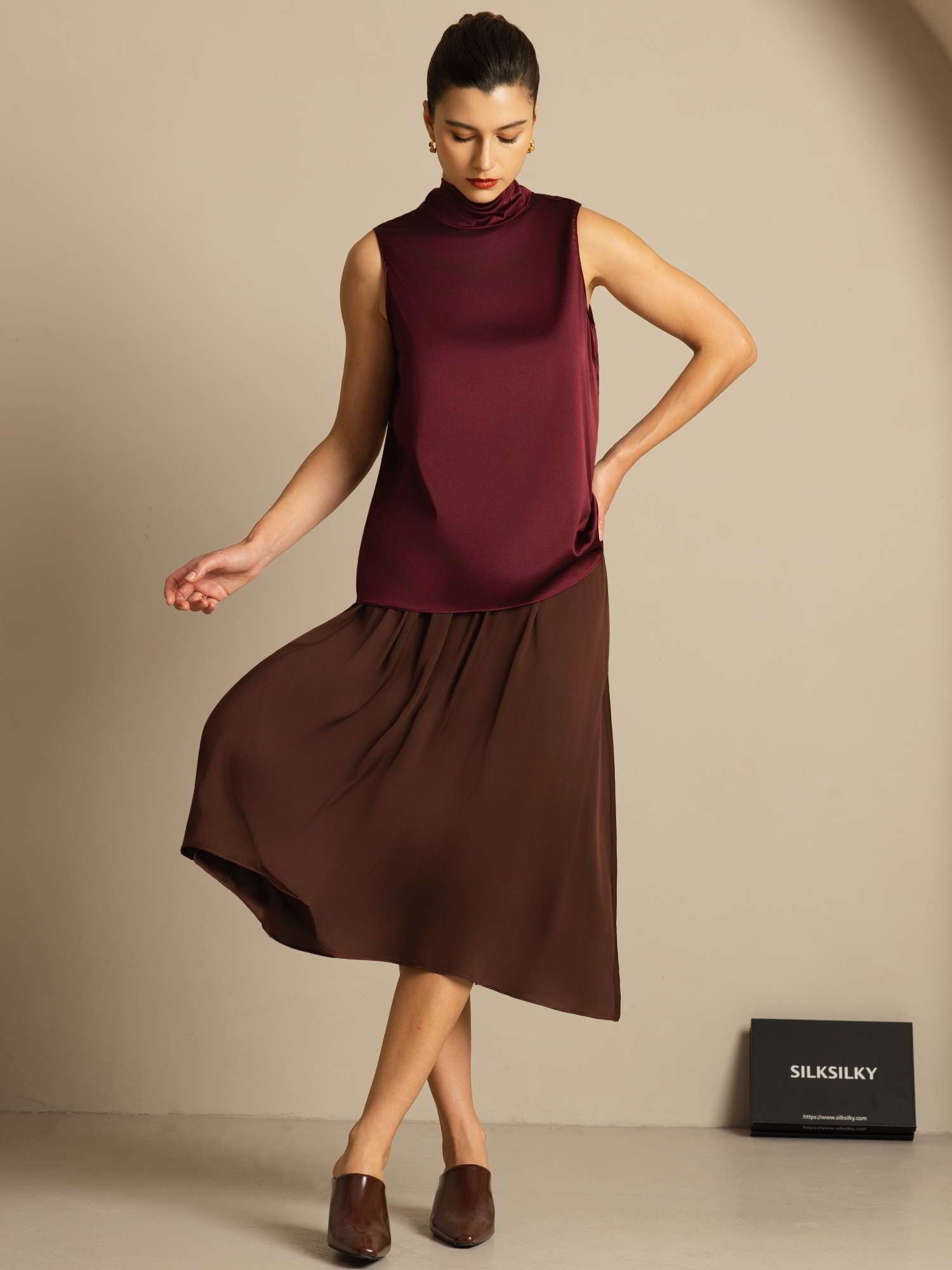 [Mørkerød] SilkSilky-DK 19Momme Silke Blouse 010