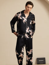 [Sort] SilkSilky-DK Long Sleeve Notch Collar Pyjamas til Mænd 004