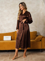 [Brun] SilkSilky-DK Long Sleeve Dame Morgenkåbe 005
