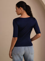 [Mørkeblå] SilkSilky-DK Half Sleeve T-shirt til kvinder 002