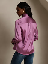 [Mørke Lilla] SilkSilky-DK Long Sleeve High Neck Bluse 002