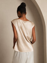 [Beige] SilkSilky-DK Cap Sleeve Round Neck T-shirt til kvinder 002
