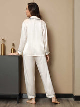 [Hvid] SilkSilky-DK Long Sleeve Lapel Collar Dame Pyjamas 002