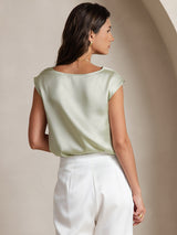 [Lysegrøn] SilkSilky-DK Cap Sleeve Cowl Neck T-shirt til kvinder 002