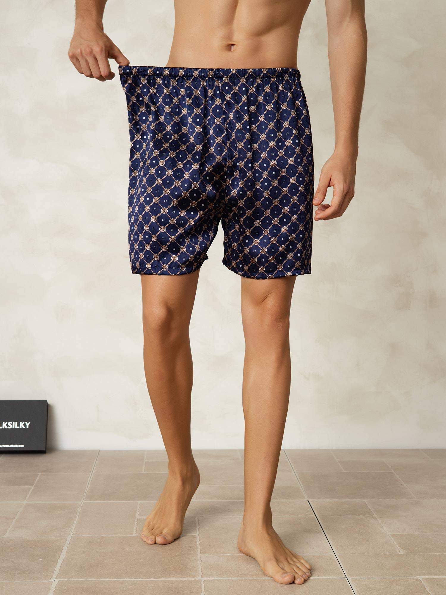 [Marine Kæde] SilkSilky-DK Men's Sleep Shorts 001