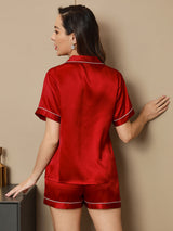 [Vin] SilkSilky-DK Kort ærme Notchkrage Dame Pyjamas 002