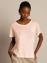 [Lys Pink] SilkSilky-DK Kort ærme Rund Hals T-shirt til kvinder 003