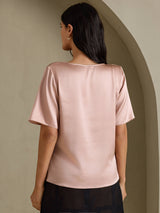 [Toscana] SilkSilky-DK Short Sleeve Cowl Neck Damebluser 002