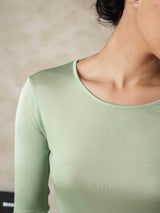 [Grøn] SilkSilky-DK Long Sleeve Round Neck Dame Lange Underbukser 005