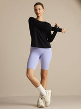 [Sort] SilkSilky-DK Langærmet Tight Crew Neck T-shirt til kvinder 007
